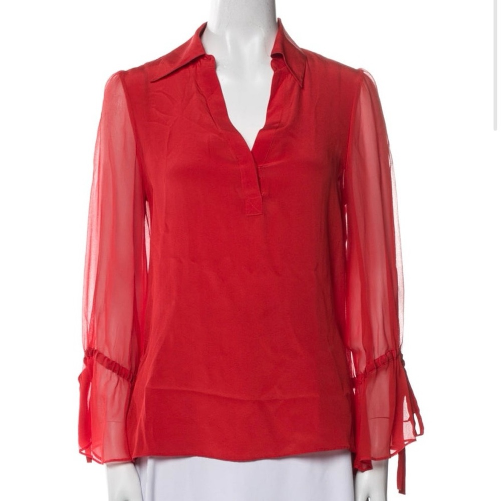 Alice + Olivia Vibrant Red Blouse with Tie Sleeves